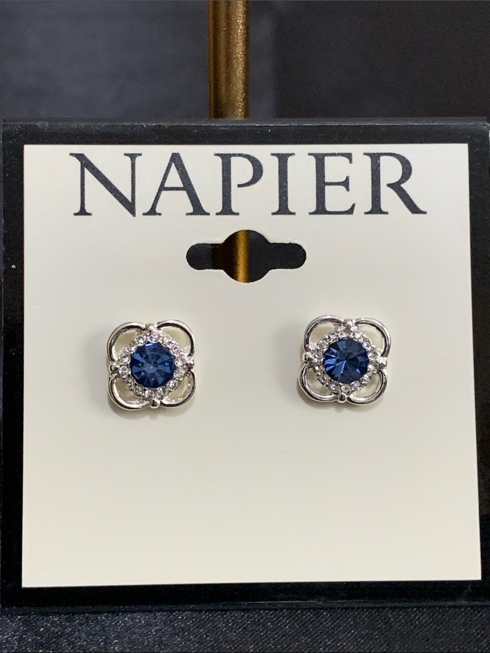 NWT Napier silver tone blue stone stud earrings